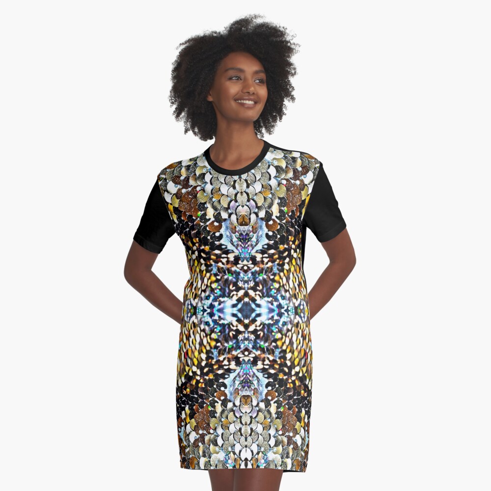 Disco silver and gold sequin design Graphic T-Shirt Dress