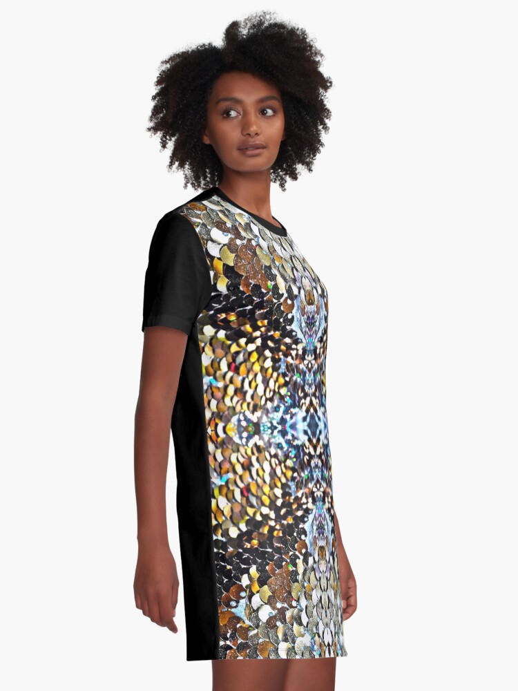 Alternate view of Disco silver and gold sequin design Graphic T-Shirt Dress