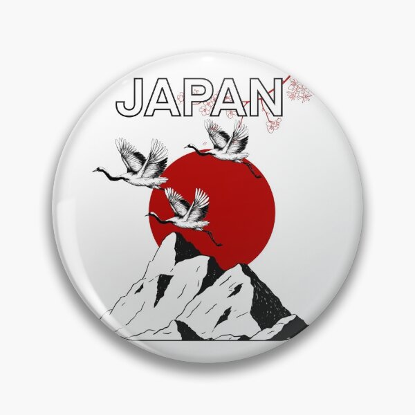 Item preview, Japanese mountain landscape at rising sun, japanese birds with sakura blossoms, gift for japanese culture lovers, designed and sold by shodark.
