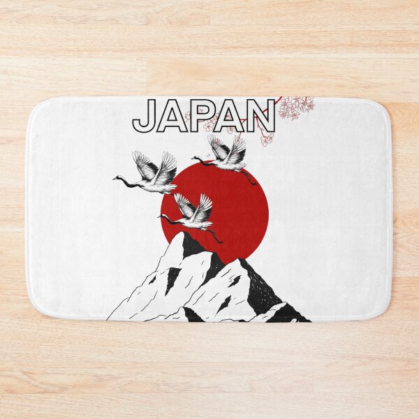 Item preview, Japanese mountain landscape at rising sun, japanese birds with sakura blossoms, gift for japanese culture lovers, designed and sold by shodark.