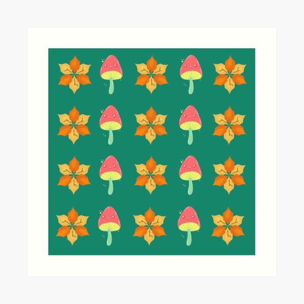 Autumn Flower and Mushroom Pattern Art Print