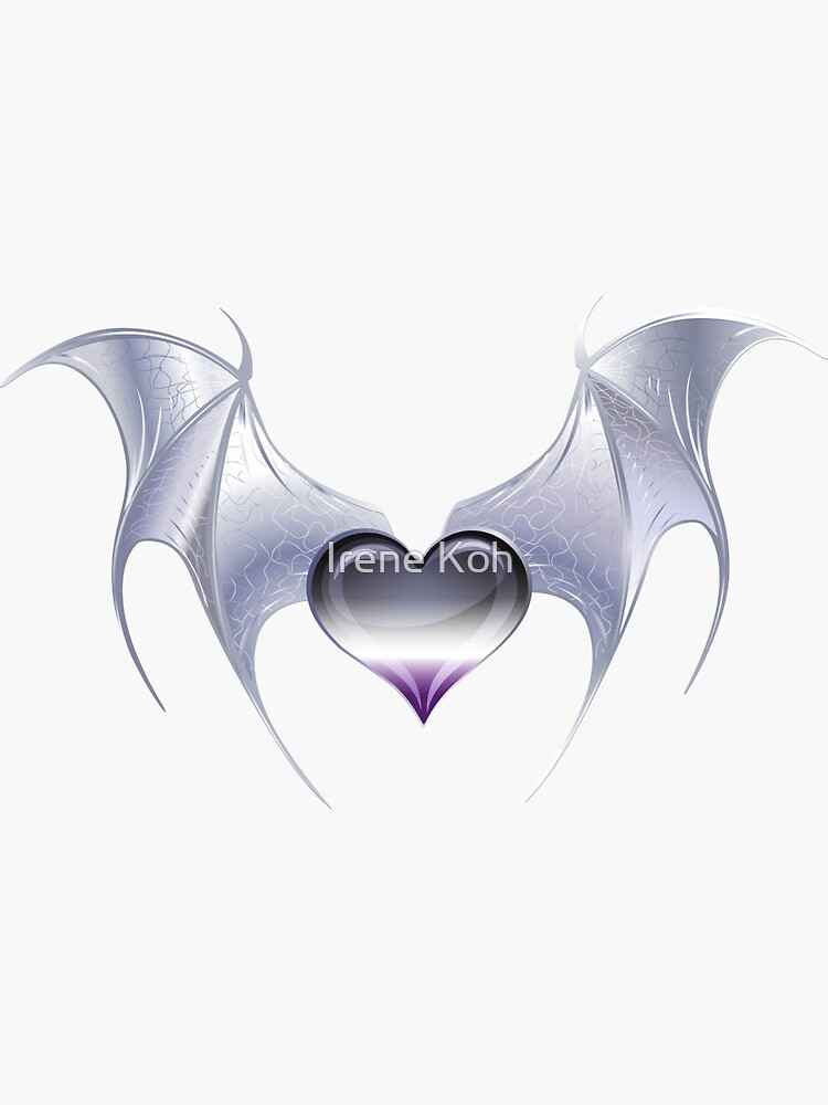 Ace Pride Flag Heart With Gothic Bat Wings Asexual Goth Sticker For