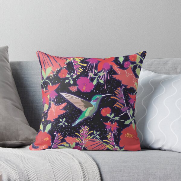 Item preview, Beautiful colorful hummingbird at night with shining stars, around vibrant flowers designed and sold by CiniArt.