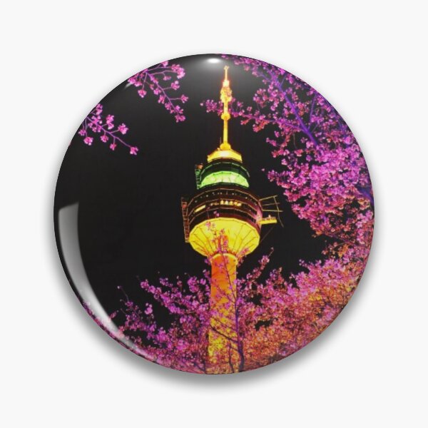 Item preview, N seoul tower- Night view ( cherry blossom) designed and sold by AnanyaMagotra.