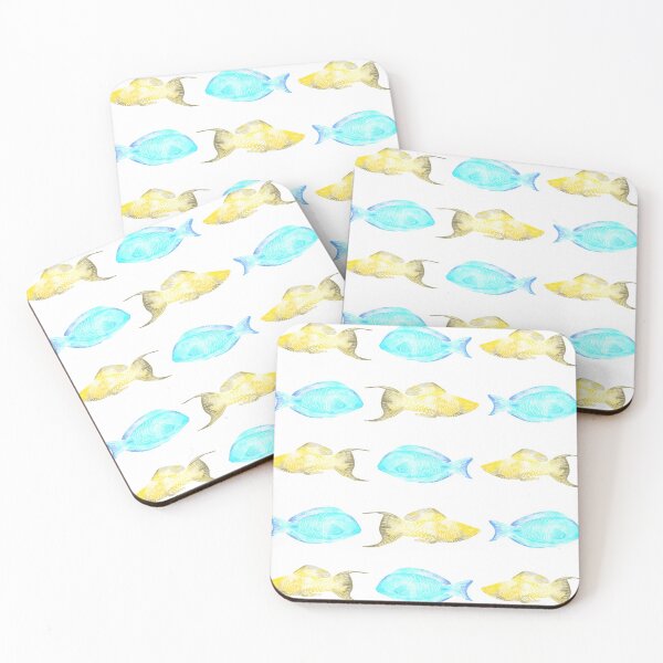 Item preview, Yellow and Blue Tropical Ocean Fish Repeating Pattern designed and sold by chloeinca.