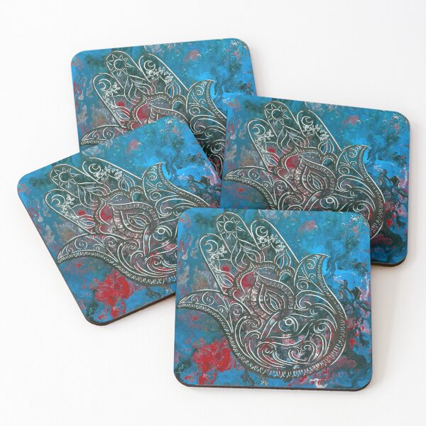 Item preview, Hamsa Hand Paint Pour in Blue designed and sold by Levana-Jane.