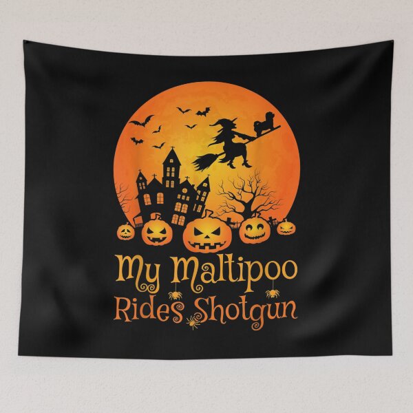 Item preview,  Maltipoo Rides Shotgun Pumpkin Witch Halloween designed and sold by dominique235.