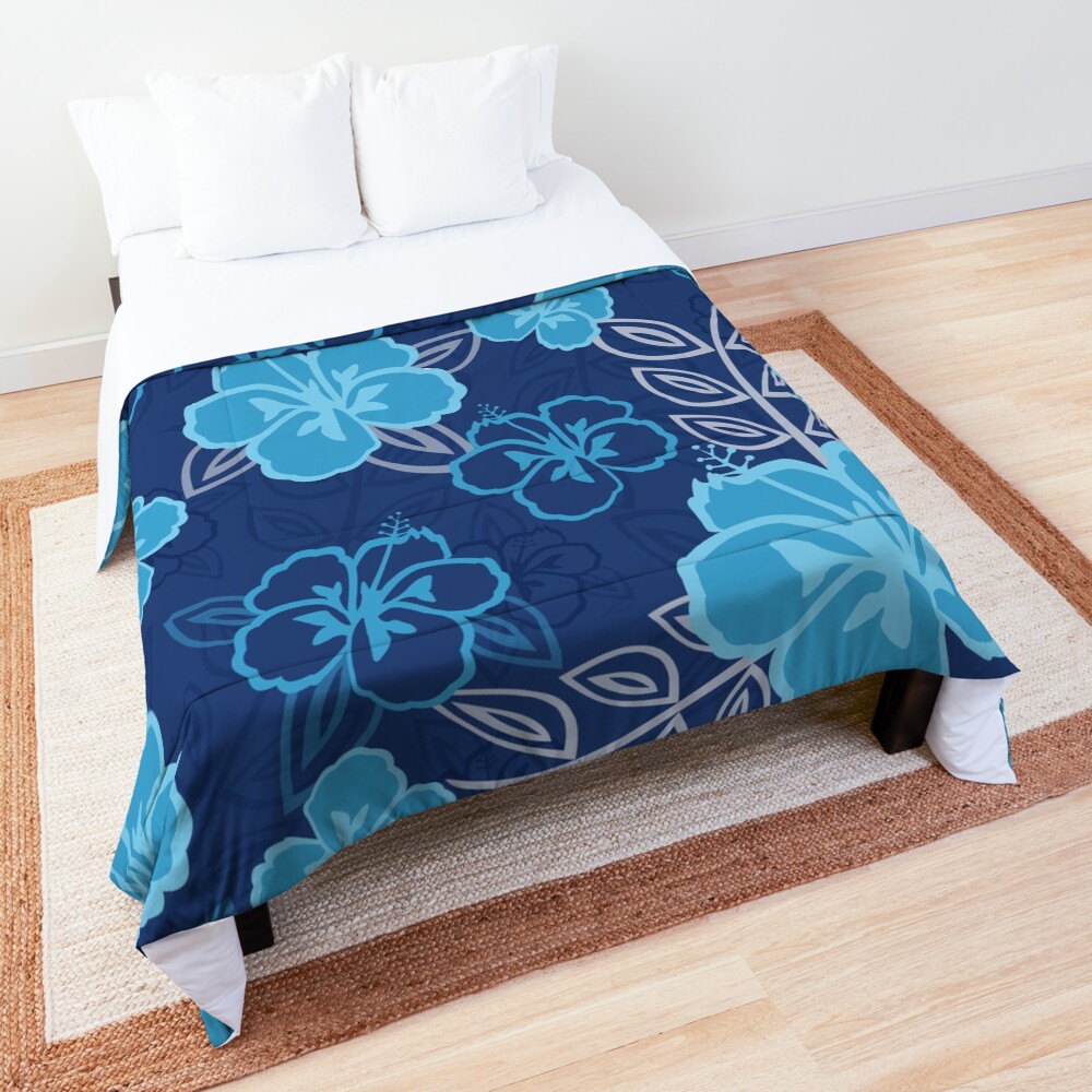 Blue Hawaiian Hibiscus Pattern Comforter