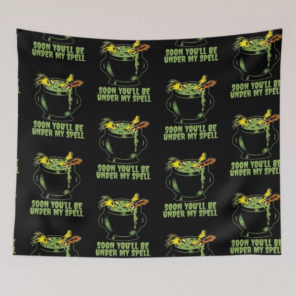 Item preview, Funny halloween design of a witches cauldron and a witch's brew, with the text soon you'll be under my spell. designed and sold by NobelFashion.