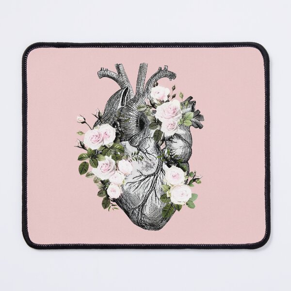 Item preview, Human heart and roses, anatomy illustration art, lightpink roses and green leaves designed and sold by Collagedream.