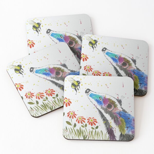 Item preview, Colourful Badger and a Bee among Flowers designed and sold by Casimirasart.