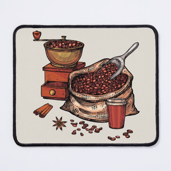Item preview, Cup of Coffee, Coffee Grinder and Sack of Coffee Beans designed and sold by Alicia Chee.