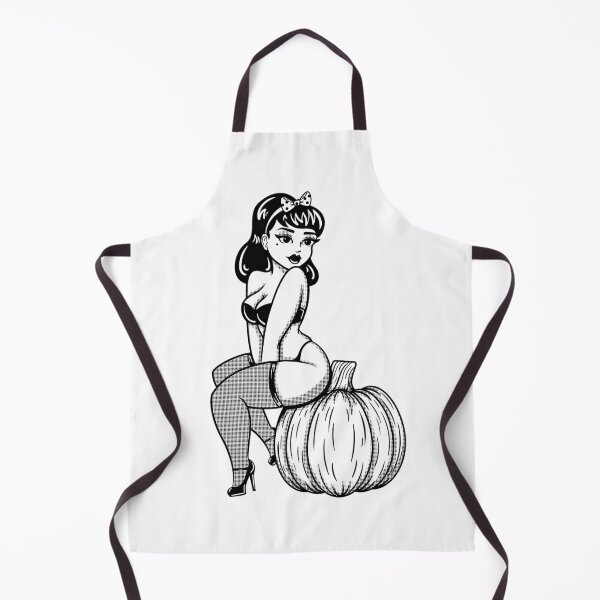 Item preview, Thick Thighs Autumn Vibes Pin Up Girl Sitting on Pumpkin designed and sold by Grimble Scribbs.