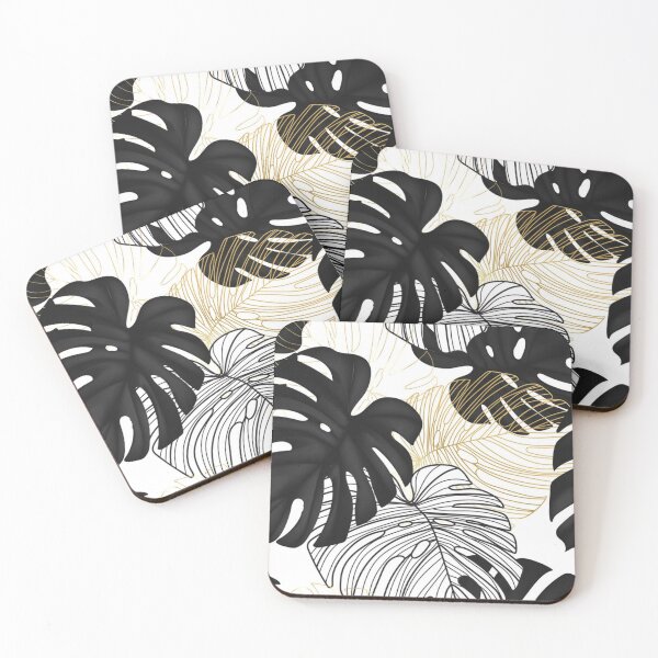 Item preview, Monstera black leaves gold line art botanical designed and sold by Gurshnet68.