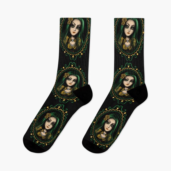 Item preview, Fantasy Green and Yellow Girl Portrait Gothic Girl in Frame designed and sold by DeneboArt.