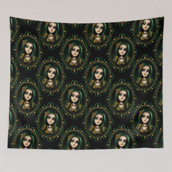 Item preview, Fantasy Green and Yellow Girl Portrait Gothic Girl in Frame designed and sold by DeneboArt.