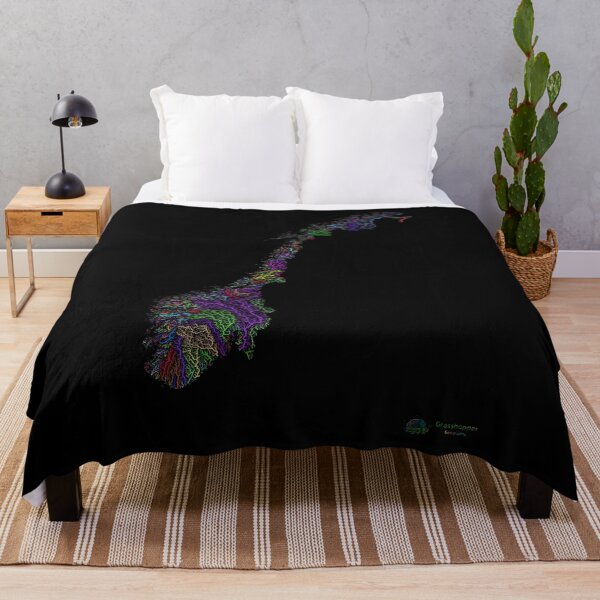 Item preview, Norway River Basin Map in Rainbow Colours with Black Background designed and sold by GrasshopperGeo.