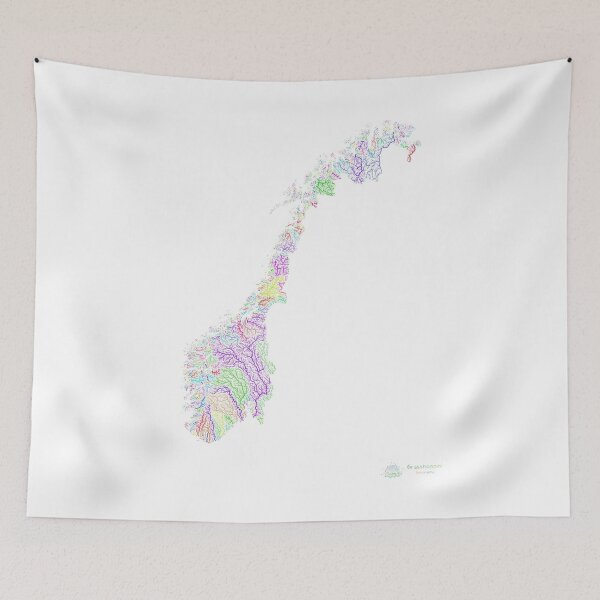 Item preview, Norway River Basin Map in Rainbow Colours with White Background designed and sold by GrasshopperGeo.