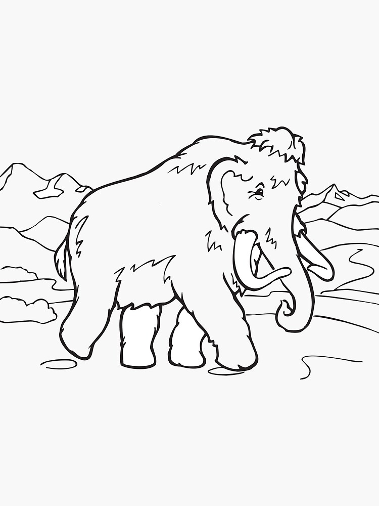 "Animal cartoon colouring line art mammoth" Sticker by greengoodnich