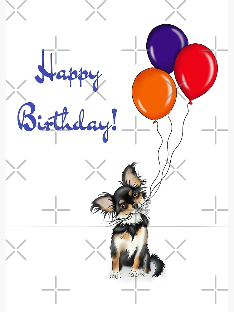 "Alles Gute zum Geburtstag LanghaarChihuahua mit roten Luftballons