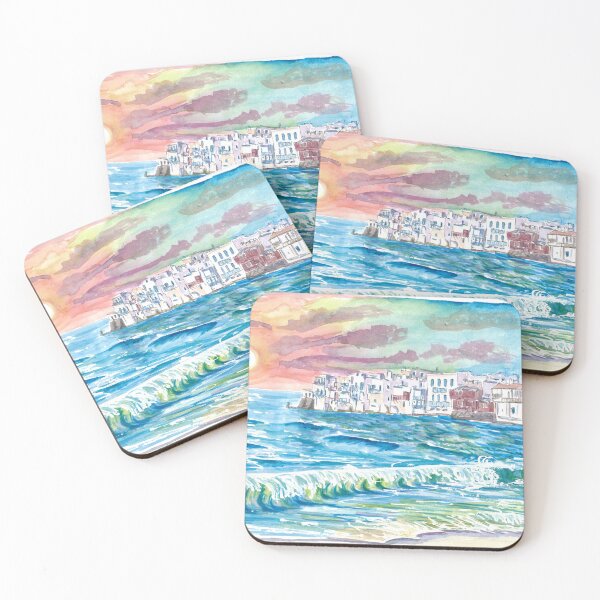 Item preview, Incredible Mykonos Sunset with Little Venice And Beach Waves  designed and sold by artshop77.