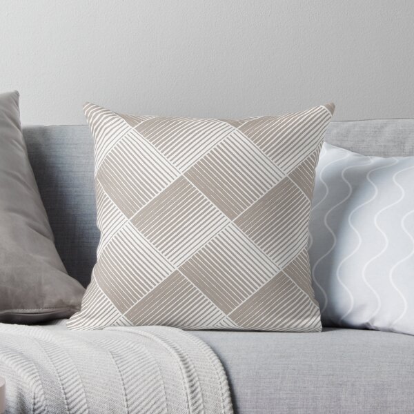 Pale Pink and White Square Mosaic Stripe Pattern Coordinates w/ Behr 2022 Popular Color Nightingale Gray N200-3 Throw Pillow