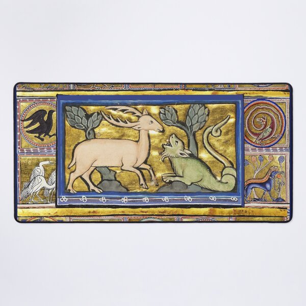 Item preview, MEDIEVAL BESTIARY,STAG AND SNAKE DRAGON, FANTASTIC ANIMALS IN GOLD RED BLUE COLORS designed and sold by BulganLumini.