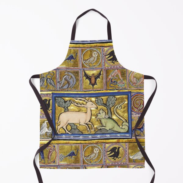 Item preview, MEDIEVAL BESTIARY,STAG AND SNAKE DRAGON, FANTASTIC ANIMALS IN GOLD RED BLUE COLORS designed and sold by BulganLumini.