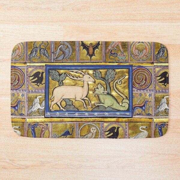 Item preview, MEDIEVAL BESTIARY,STAG AND SNAKE DRAGON, FANTASTIC ANIMALS IN GOLD RED BLUE COLORS designed and sold by BulganLumini.