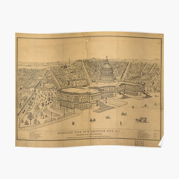 Architecture History Vintage Wall Art Poster 1920 Pictorial Map Washington D.C