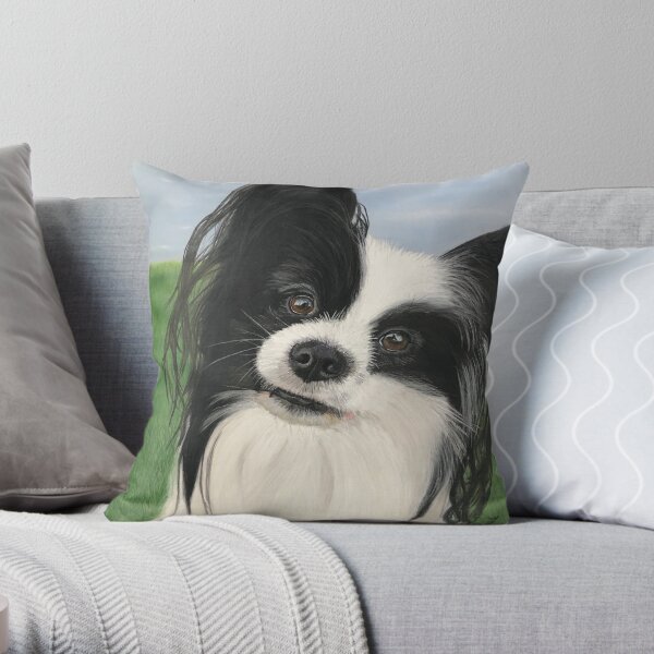 Cute papillon portrait Throw Pillow