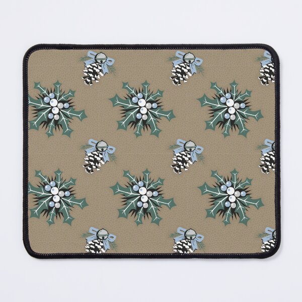 Item preview, seamless repeat pattern of Ilex and pine cones on mushroom brown designed and sold by colorofmagic.