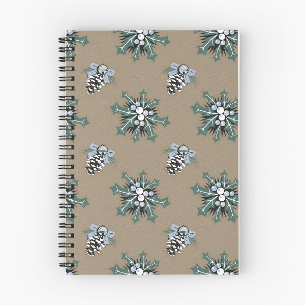 Item preview, seamless repeat pattern of Ilex and pine cones on mushroom brown designed and sold by colorofmagic.