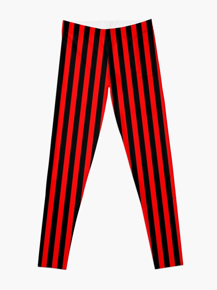 Alternate view of Thin Vertical Red Stripes on Black Easy Simple Costume Leggings