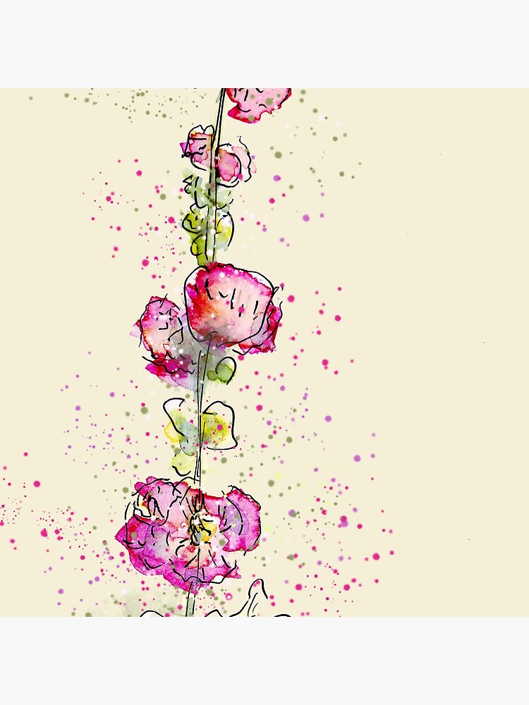 Whimsical Pink Watercolour Hollyhocks by ClareWalkerArt