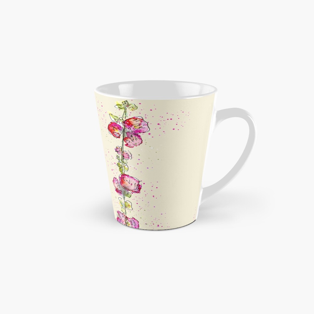 Whimsical Pink Watercolour Hollyhocks Mug