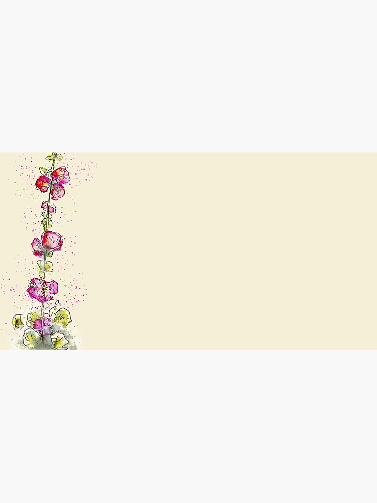 Whimsical Pink Watercolour Hollyhocks by ClareWalkerArt
