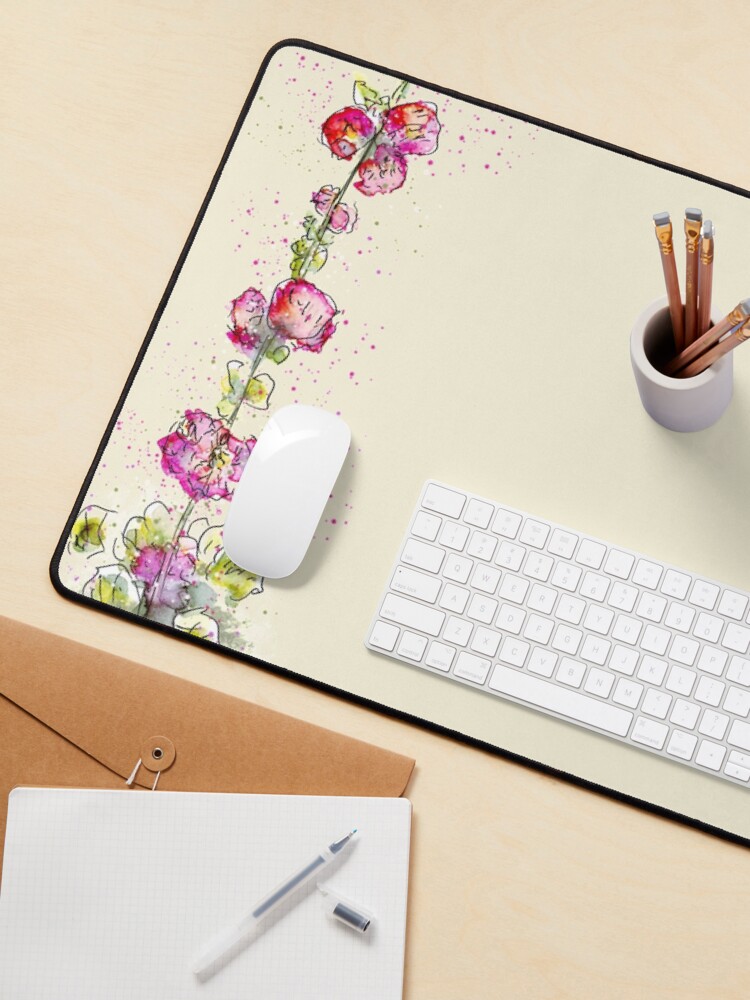 Alternate view of Whimsical Pink Watercolour Hollyhocks Mouse Pad