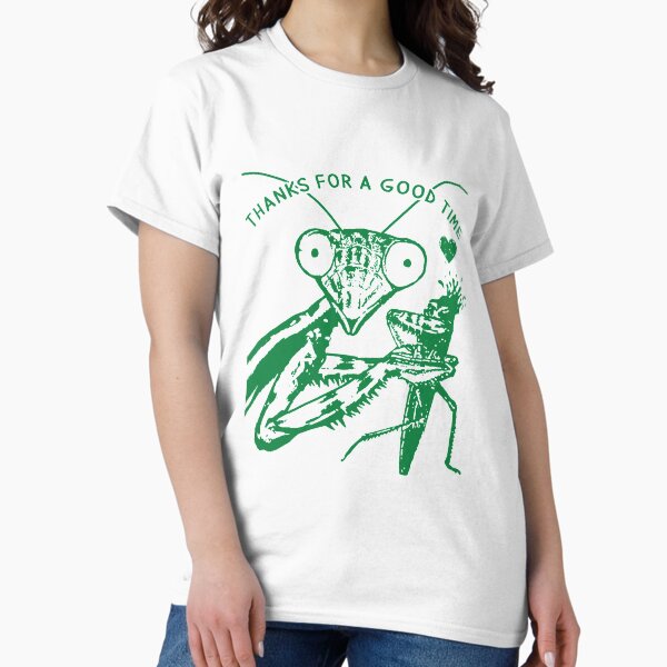 Vista previa del artículo con la obra «Mantis Religiosa Gráfica Fresca Refrán Divertido Insecto Ofensivo Juego de Palabras Sexual Rompiendo Mujeres Damas Lindo Lema Hilarante Diseño Original Extraño Gracias por un Buen Tiempo Sexy Grosero Humor para Adultos Inadecuado», diseñado y vendido por shirtmandude.