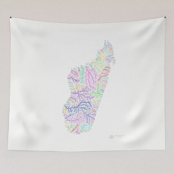 Item preview, Madagascar River Basin Map in Rainbow Colours with White Background designed and sold by GrasshopperGeo.
