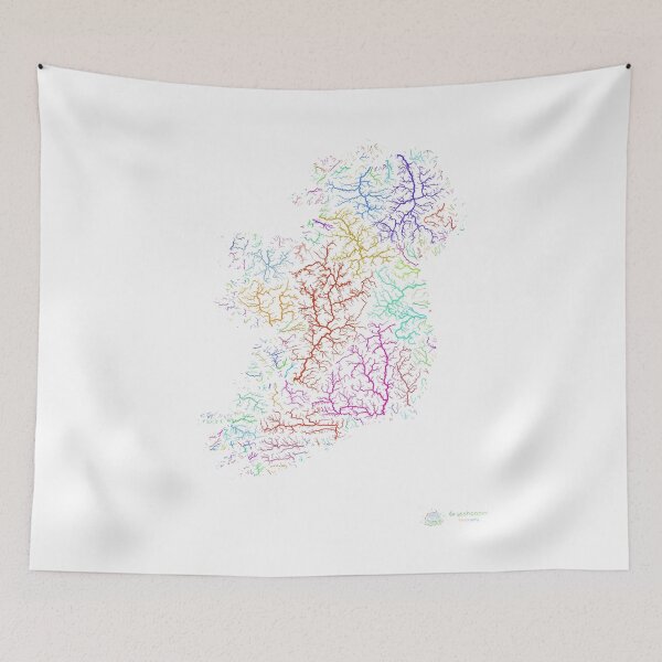 Item preview, Island of Ireland River Basin Map in Rainbow Colours with White Background designed and sold by GrasshopperGeo.