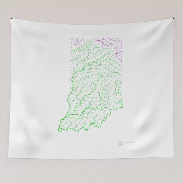 Item preview, Indiana River Basin Map in Rainbow Colours with White Background designed and sold by GrasshopperGeo.