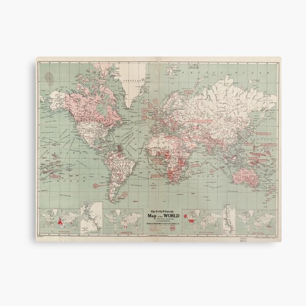 Vintage Map of The World (1918) Metal Print