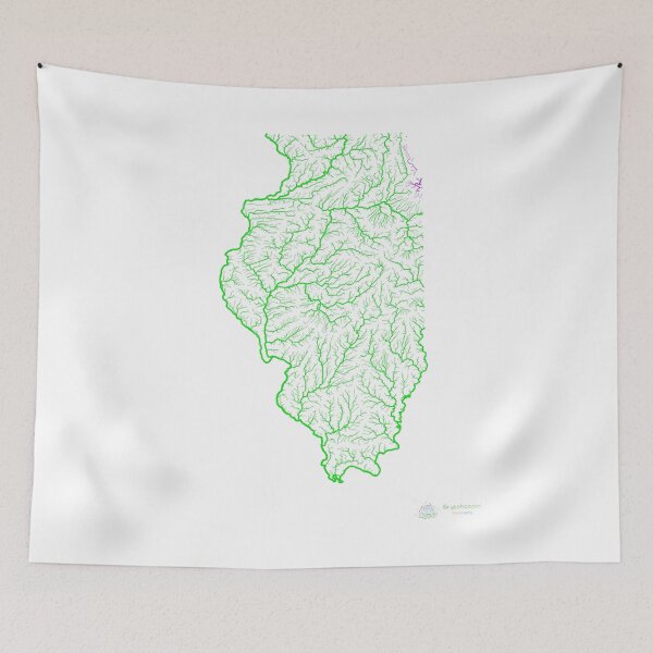 Item preview, Mapa de la cuenca del río Illinois en colores del arco iris con fondo blanco. designed and sold by GrasshopperGeo.