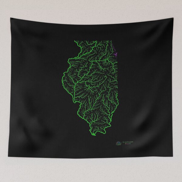 Item preview, Mapa de la cuenca del río Illinois en colores del arco iris y fondo negro designed and sold by GrasshopperGeo.