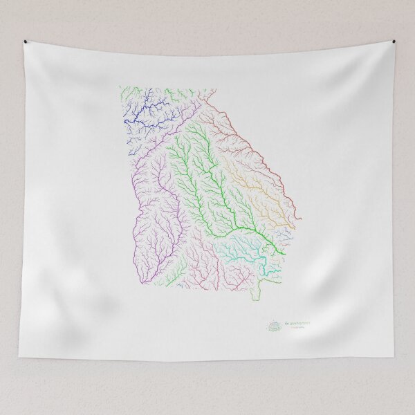 Item preview, Georgia River Basin Map in Rainbow Colours with White Background designed and sold by GrasshopperGeo.