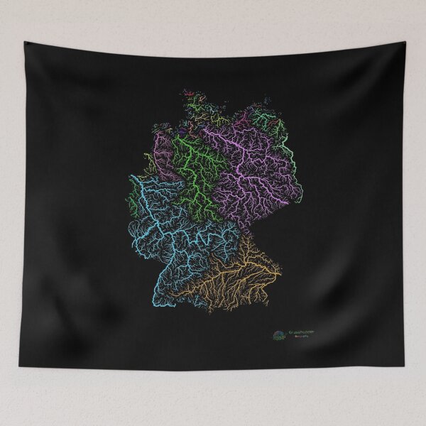 Item preview, Germany River Basin Map in Rainbow Colours with Black Background designed and sold by GrasshopperGeo.