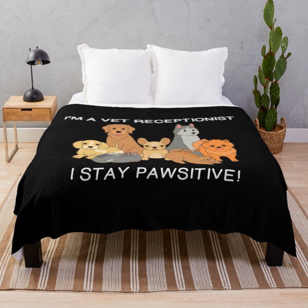 Item preview, Funny Vet Receptionist I Stay Pawsitive Pet Pun print designed and sold by jakehughes2015.