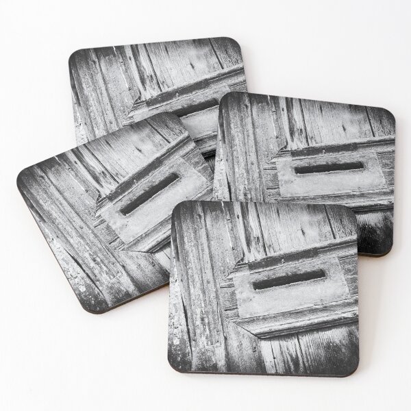 Item preview, Black and White close-up photo of a Letterbox in a old wooden door on Crete, Greece  designed and sold by Diana van Neck.