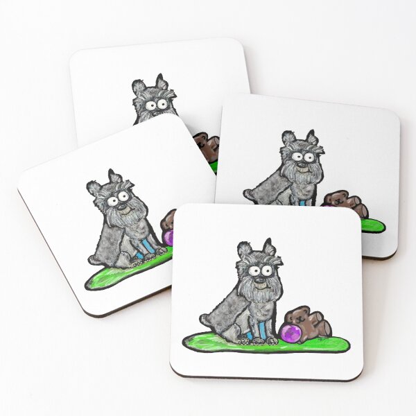 Item preview, Schnauzer cartoon with teddy bear designed and sold by Marble1212.